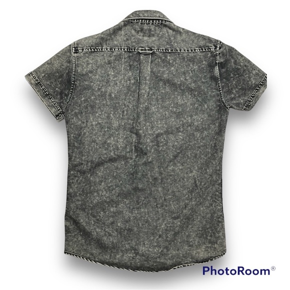 FRANK & OAK Acid Wash Grey Button Up Short Sleeve Shirt Top S - Picture 4 of 7